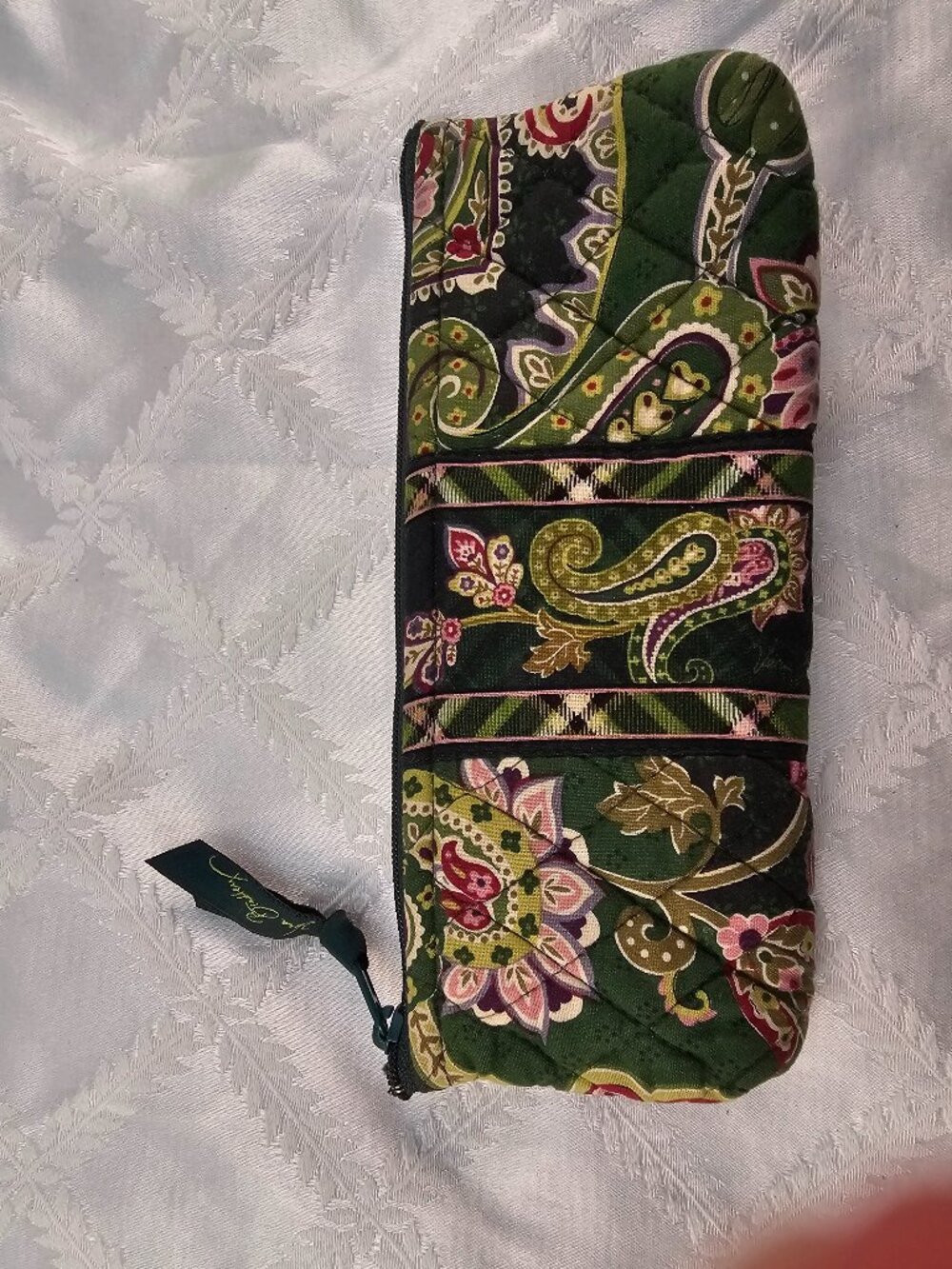 Vera Bradley Pencil or Cosmetic Case in Green Paisley